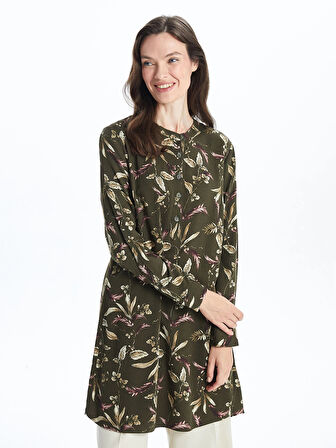 LCW Grace HAKİ Bisiklet Yaka Desenli Kadın Tunik