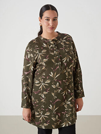 LCW Grace HAKİ Bisiklet Yaka Desenli Kadın Tunik