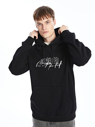 XSIDE Siyah Uzun Kollu Baskılı Erkek Kalın Hoodie