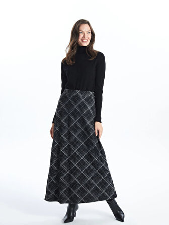 LCW Grace SİYAH Beli Lastikli Desenli Kadın Etek