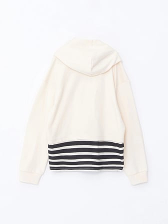 LCW Kids BEJ Kapüşonlu Baskılı Uzun Kollu Kız Çocuk Crop Sweatshirt