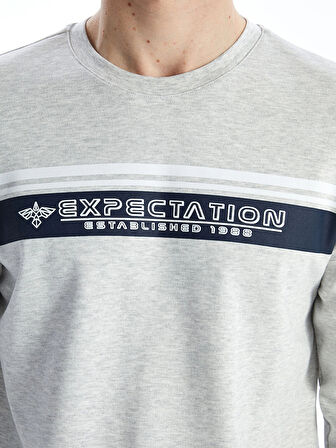 LCWAIKIKI Classic BEJ Bisiklet Yaka Uzun Kollu Baskılı Erkek Tişört