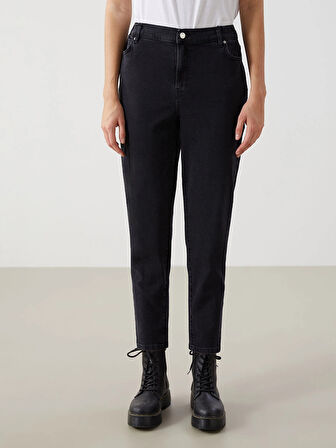 LCW Modest SİYAH Mom Fit Kadın Jean Pantolon