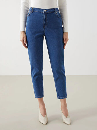 LCW Modest İndigo Mom Fit Kadın Jean Pantolon