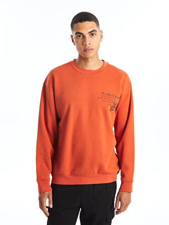 LCW Casual TURUNCU Bisiklet Yaka Uzun Kollu Baskılı Erkek Kalın Sweatshirt
