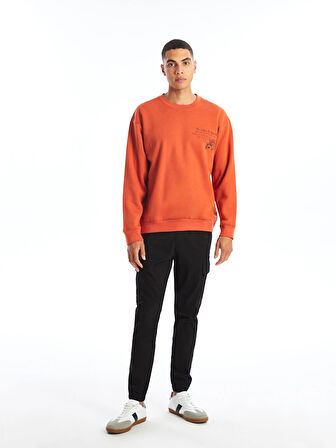 LCW Casual TURUNCU Bisiklet Yaka Uzun Kollu Baskılı Erkek Kalın Sweatshirt