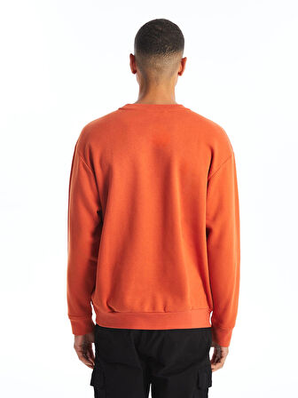 LCW Casual TURUNCU Bisiklet Yaka Uzun Kollu Baskılı Erkek Kalın Sweatshirt