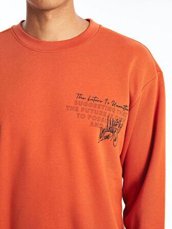 LCW Casual TURUNCU Bisiklet Yaka Uzun Kollu Baskılı Erkek Kalın Sweatshirt