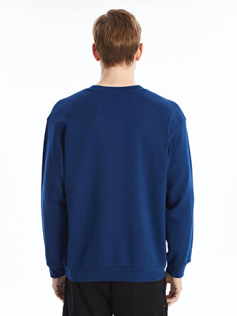 XSIDE Lacivert Bisiklet Yaka Baskılı Erkek Kalın Sweatshirt