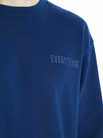 XSIDE Lacivert Bisiklet Yaka Baskılı Erkek Kalın Sweatshirt