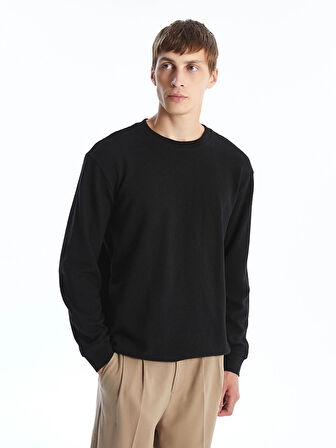LCW Vision SİYAH Bisiklet Yaka Uzun Kollu Erkek Dokulu Sweatshirt