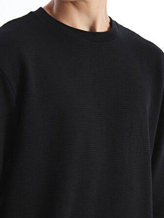 LCW Vision SİYAH Bisiklet Yaka Uzun Kollu Erkek Dokulu Sweatshirt