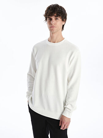 LCW Vision Ekru Bisiklet Yaka Uzun Kollu Erkek Dokulu Sweatshirt