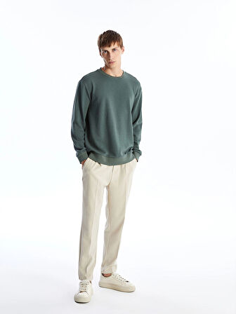 LCW Vision Yeşil Bisiklet Yaka Uzun Kollu Erkek Dokulu Sweatshirt