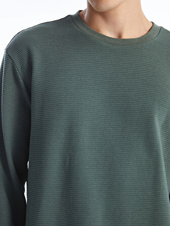 LCW Vision Yeşil Bisiklet Yaka Uzun Kollu Erkek Dokulu Sweatshirt