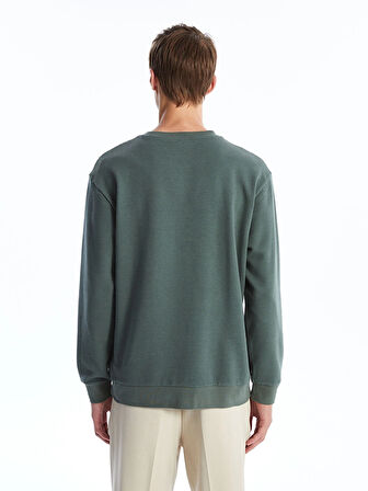 LCW Vision Yeşil Bisiklet Yaka Uzun Kollu Erkek Dokulu Sweatshirt