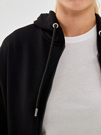 XSIDE ACTIVE Siyah Kapüşonlu Oversize Kadın Kalın Fermuarlı Sweatshirt