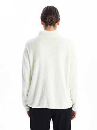 LCWAIKIKI Basic Ekru Dik Yaka Pelüş Kadın Fermuarlı Sweatshirt