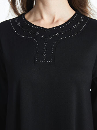 LCW Grace SİYAH Bisiklet Yaka Parlak Taşlı Kadın Elbise