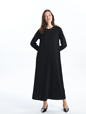 LCW Grace SİYAH Bisiklet Yaka Parlak Taşlı Kadın Elbise