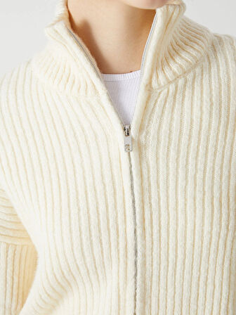 XSIDE Ekru Dik Yaka Dokulu Kadın Triko Hırka