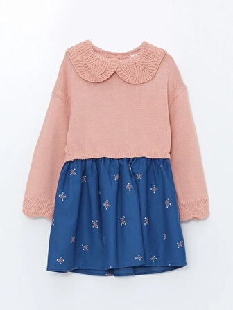 Bebe Yaka Uzun Kollu Çiçekli Kız Çocuk Elbise_W4JP76Z1-GED86841480317863-4 Yaş