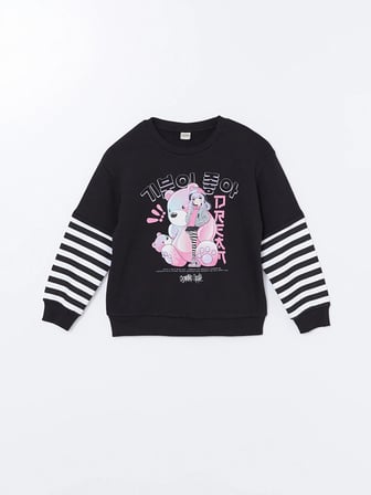 LCW Kids Siyah Bisiklet Yaka Kız Çocuk Kalın Sweatshirt