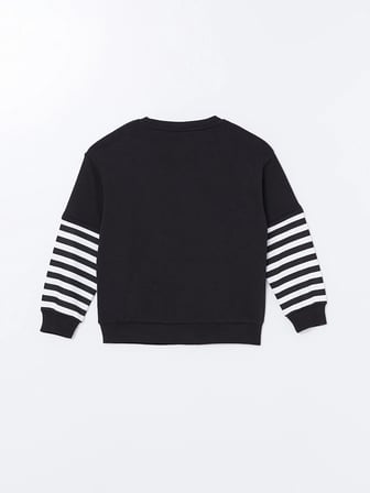 LCW Kids Siyah Bisiklet Yaka Kız Çocuk Kalın Sweatshirt