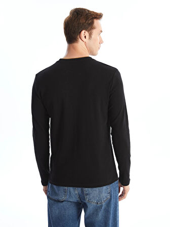 LCWAIKIKI Classic Siyah Bisiklet Yaka Uzun Kollu Baskılı Erkek Sweatshirt