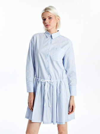 XSIDE MAVİ Gömlek Yaka Çizgili Kadın Elbise