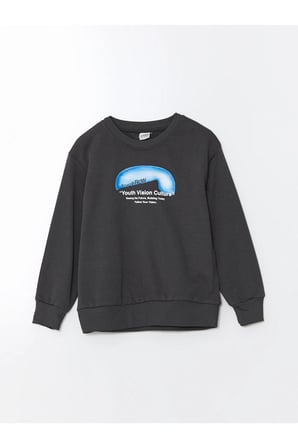 LCW Kids Antrasit Bisiklet Yaka Erkek Çocuk Sweatshirt