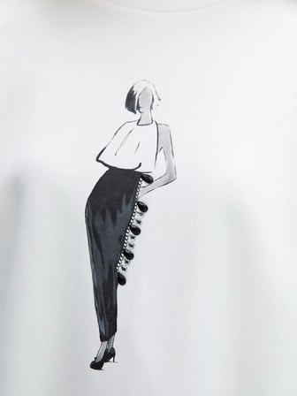 LCW Vision Beyaz Bisiklet Yaka Baskılı Oversize Kadın Kalın Sweatshirt