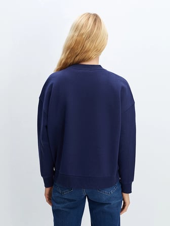 LCW Vision Lacivert Bisiklet Yaka Baskılı Oversize Kadın Kalın Sweatshirt