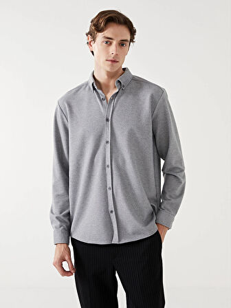 LCW Vision Gri Slim Fit Uzun Kollu Erkek Gömlek