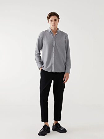 LCW Vision Gri Slim Fit Uzun Kollu Erkek Gömlek