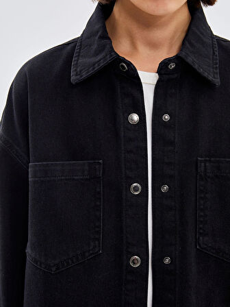 LCW Vision Siyah Oversize Kadın Jean Gömlek Ceket