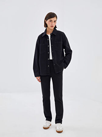 LCW Vision Siyah Oversize Kadın Jean Gömlek Ceket