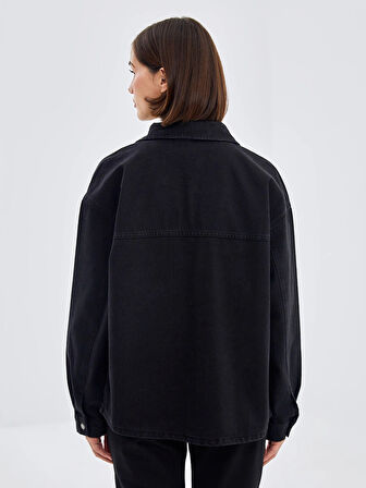 LCW Vision Siyah Oversize Kadın Jean Gömlek Ceket