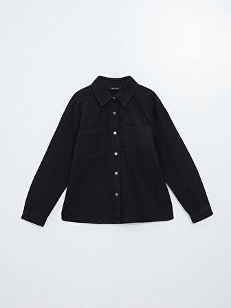 LCW Vision Siyah Oversize Kadın Jean Gömlek Ceket