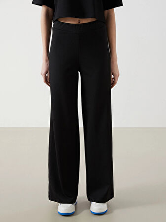 XSIDE Siyah Beli Lastikli Düz Geniş Paça Kadın Eşofman Altı