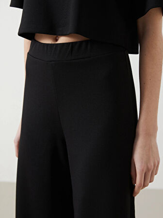 XSIDE Siyah Beli Lastikli Düz Geniş Paça Kadın Eşofman Altı