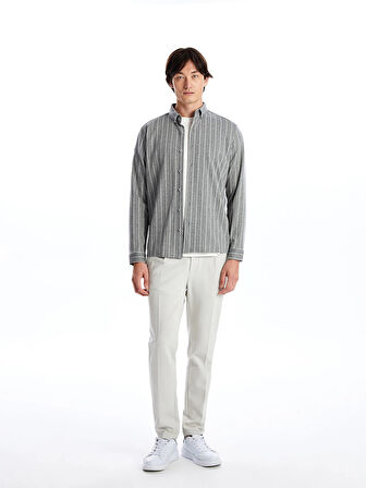 SOUTHBLUE Gri Slim Fit Uzun Kollu Çizgili Erkek Gömlek