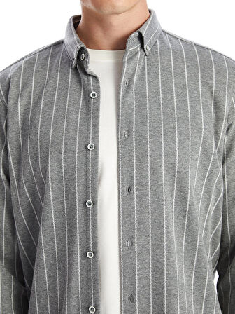 SOUTHBLUE Gri Slim Fit Uzun Kollu Çizgili Erkek Gömlek