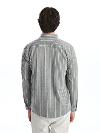 SOUTHBLUE Gri Slim Fit Uzun Kollu Çizgili Erkek Gömlek