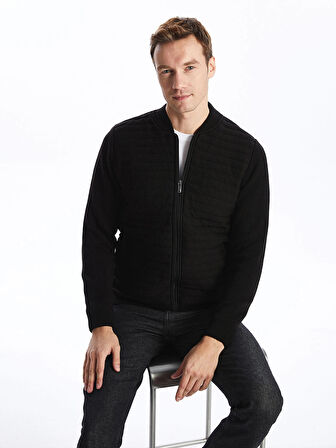 LCWAIKIKI Classic SİYAH Standart Kalıp Kolej Yaka Erkek Triko Mont