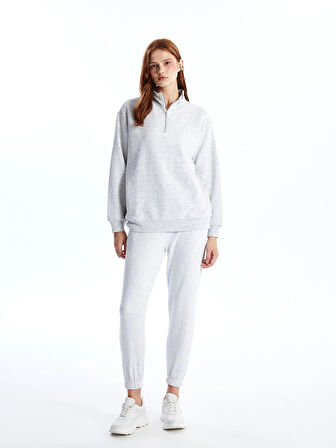 XSIDE Gri Dik Yaka Oversize Kadın Kalın Sweatshirt