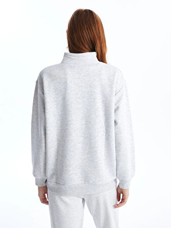 XSIDE Gri Dik Yaka Oversize Kadın Kalın Sweatshirt