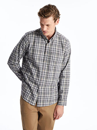 LCWAIKIKI Classic Gri Regular Fit Uzun Kollu Ekose Erkek Gömlek