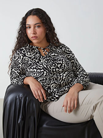 LCWAIKIKI Classic BEYAZ Bağlamalı Yaka Desenli Kadın Bluz