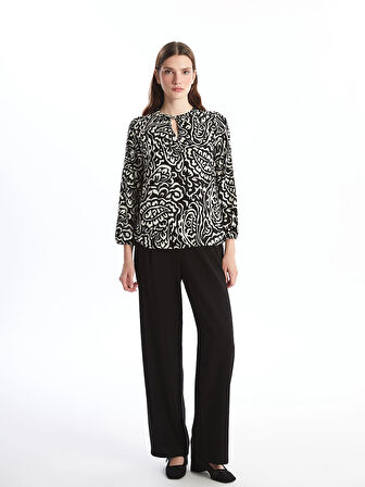 LCWAIKIKI Classic BEYAZ Bağlamalı Yaka Desenli Kadın Bluz